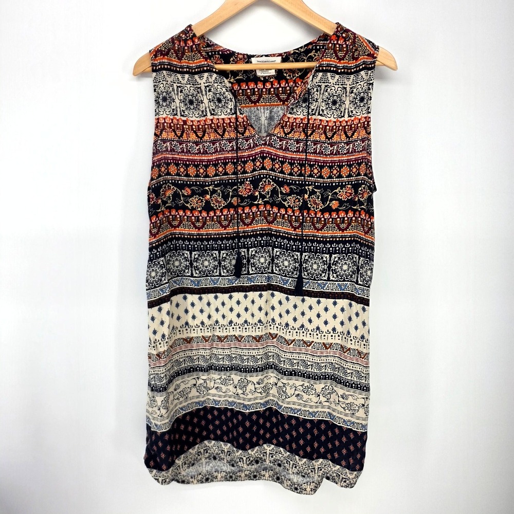 Beachlunchlounge Tank Top Womens Large Multicolor Boho Tassel Rayon Blouse 7790
